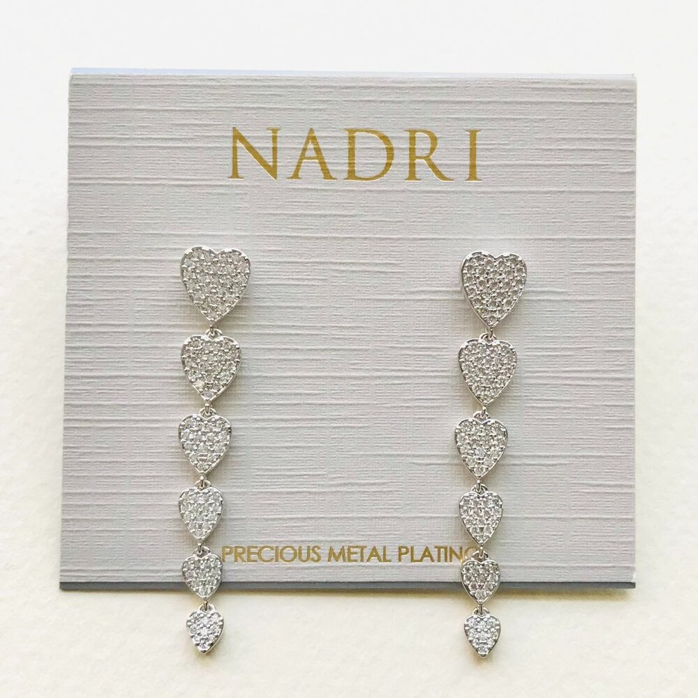 NWT Nadri Cubic Zirconia Heart Linear Drop Earrings